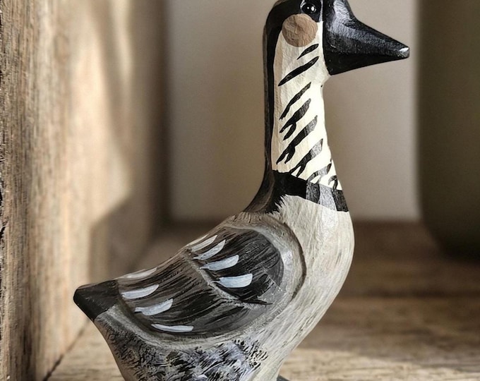 Hand Carved Nene Goose Wooden Figurine – Rustic Hawaiian Bird Decor