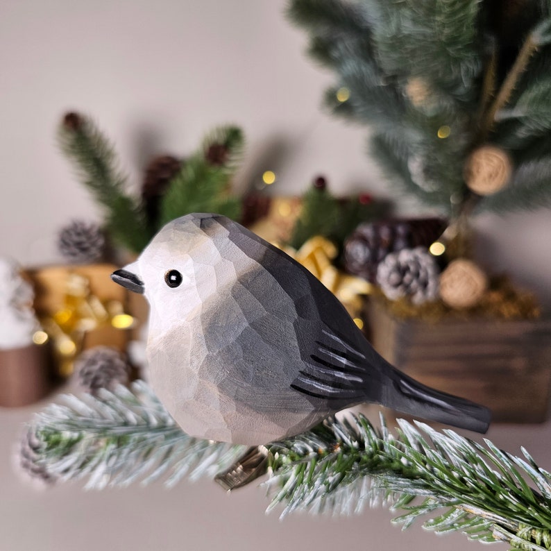 Enchanting Handcrafted Clip-On Bird Ornaments for Christmas Trees Vibrant, Artisanal, and Unique Holiday Decorations Canada Jay