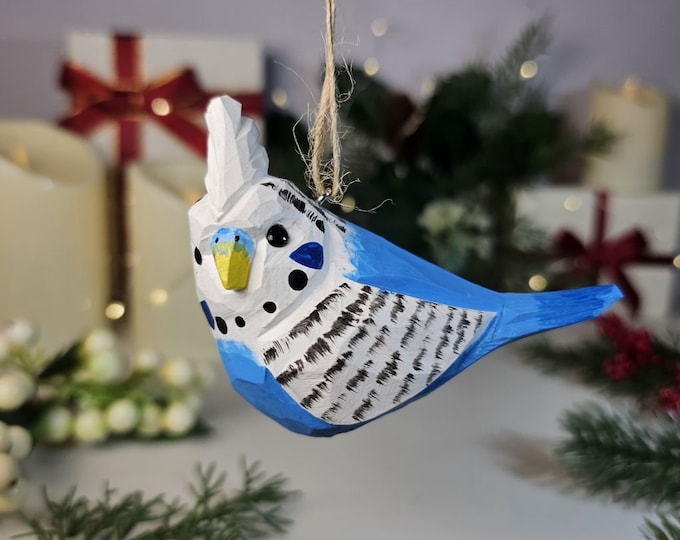 Handcrafted Budgerigar Wooden Christmas Tree Ornaments - Parakeet Holiday Decor, Bird Lover Gifts, Unique Xmas Decorations