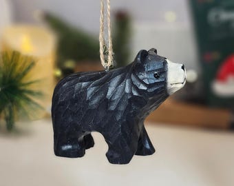 Handcrafted Bear Wooden Hanging Christmas Tree Ornaments – Rustic Holiday Decor, Natural Wood Animal Decorations