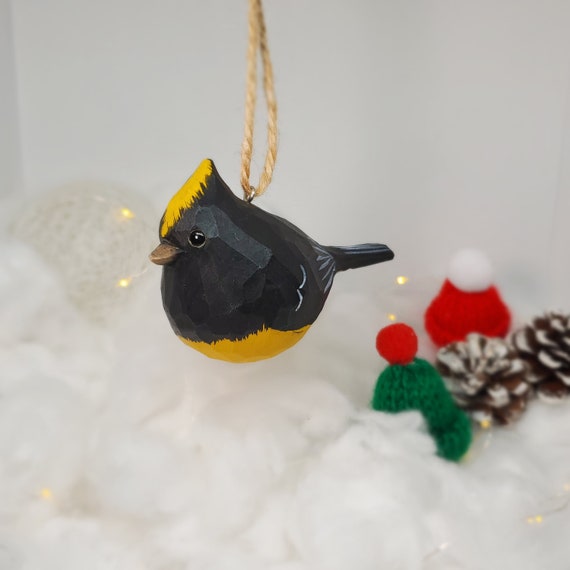 Sultan tit Hanging Christmas Ornaments Wooden Hand Carved Painted Bird