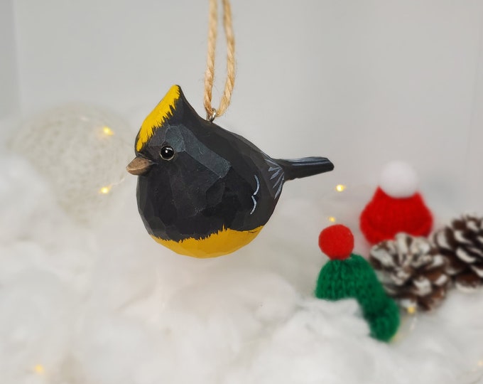 Sultan tit Hanging Christmas Ornaments Wooden Hand Carved Painted Bird