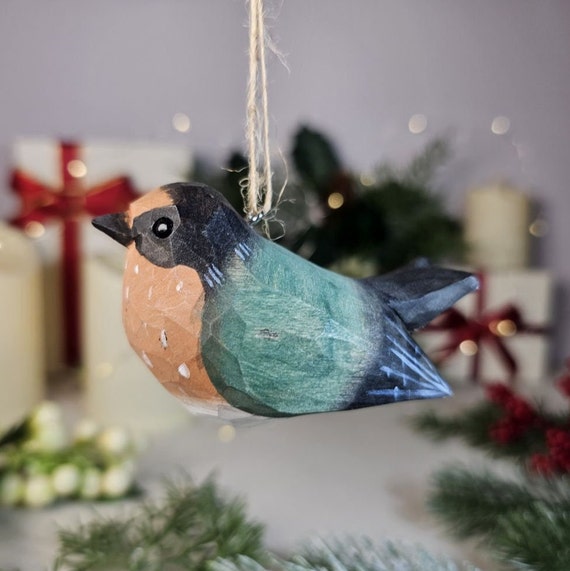 Handcrafted Wooden Swallow Christmas Ornament: Rustic Holiday Decor