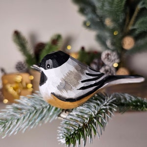 Enchanting Handcrafted Clip-On Bird Ornaments for Christmas Trees Vibrant, Artisanal, and Unique Holiday Decorations Chickadee