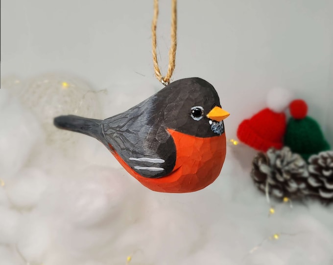 America Robin Hanging Christmas Ornaments Wooden Hand Carved Painted Bird