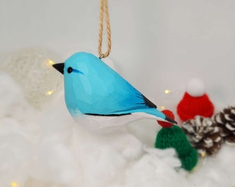 Bluebird-A Hanging Christmas Ornaments Wooden Hand Carved Painted Bird