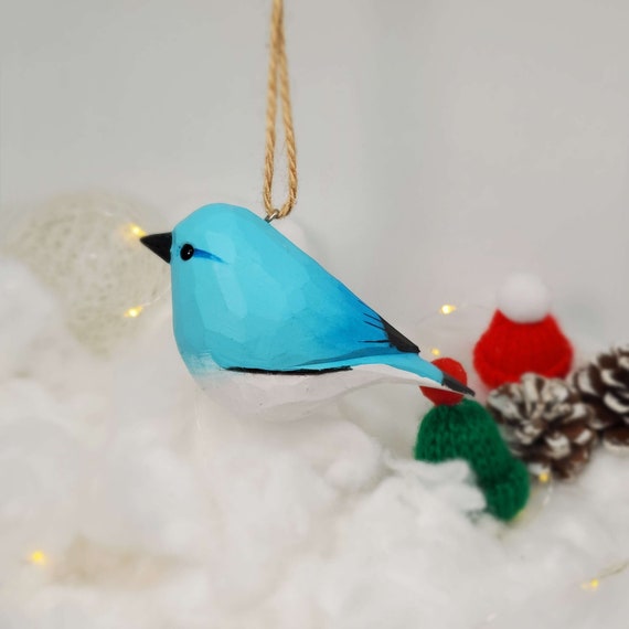 Bluebird-A Hanging Christmas Ornaments Wooden Hand Carved Painted Bird