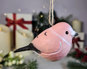 Handcrafted Rosefinch Wooden Christmas Ornament: Rustic Holiday Decor