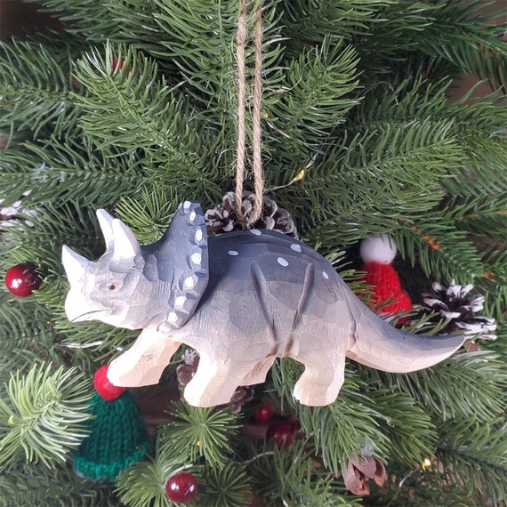 Dinosaur Wooden Hanging Christmas Tree Ornaments - Handcrafted Prehistoric-Themed Holiday Decor, Unique Dino Decorations