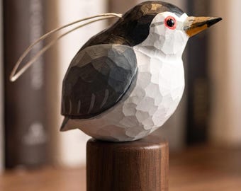 Hand Carved Night Heron Figurine, Hand Painted Basswood Bird Statue, Walnut Base