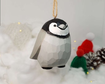 Pingüino Colgante Adornos navideños Madera Tallada a Mano Pájaro Pintado