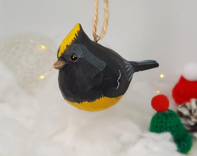 Sultan tit Hanging Christmas Ornaments Wooden Hand Carved Painted Bird