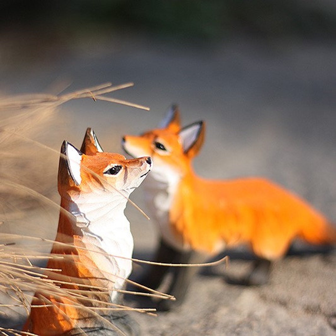 Fox Figurines Hand Carved Painted Wooden Animal Home Decor | Etsy