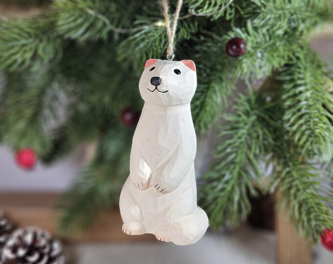 Stoat Wooden Hanging Christmas Tree Ornaments - Handcrafted Rustic Wildlife Decor, Unique Animal-Themed Holiday Decorations (new version)