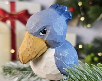 Handcrafted Shoebill Wooden Ornament | Carved Basswood Bird Figurine, Christmas Tree Decor
