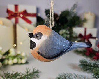 Black-throated Bushtit Wooden Hanging Christmas Tree Ornaments - Handcrafted Bird-Themed Holiday Decor, Eco-Friendly Christmas Decorations