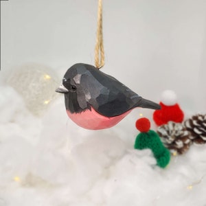 Pink Robin Hanging Christmas Decor Wooden Hand Carved Painted Bird Ornaments