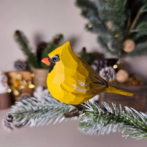 Enchanting Handcrafted Clip-On Bird Ornaments for Christmas Trees Vibrant, Artisanal, and Unique Holiday Decorations Cardinal-Yellow