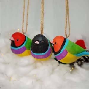 Gouldian finch Hanging Christmas Ornaments Wooden Hand Carved Painted Bird