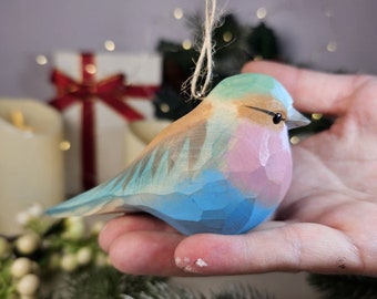 Vibrant Lilac-Breasted Roller Wooden Hanging Christmas Tree Ornaments - Exotic Bird Decor