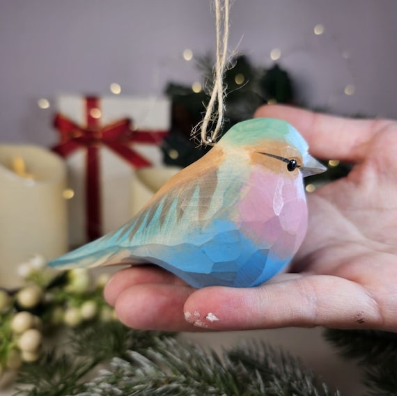 Vibrant Lilac-Breasted Roller Wooden Hanging Christmas Tree Ornaments - Exotic Bird Decor