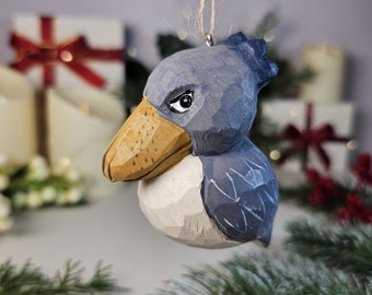 Shoebill Wooden Hanging Christmas Tree Ornaments - Handcrafted Rustic Holiday Decor, Unique Wood Xmas Decorations, Festive Gift Ideas