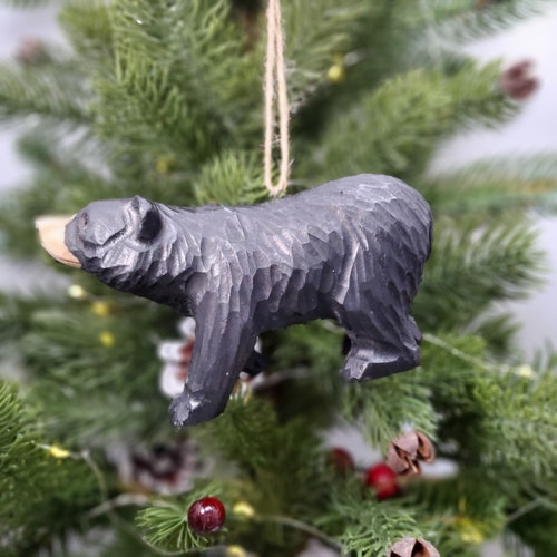 Bear Figurines Hand Carved Painted Wooden Animal Home Decor Etsy