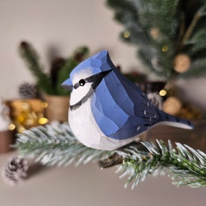 Enchanting Handcrafted Clip-On Bird Ornaments for Christmas Trees Vibrant, Artisanal, and Unique Holiday Decorations Bluejay