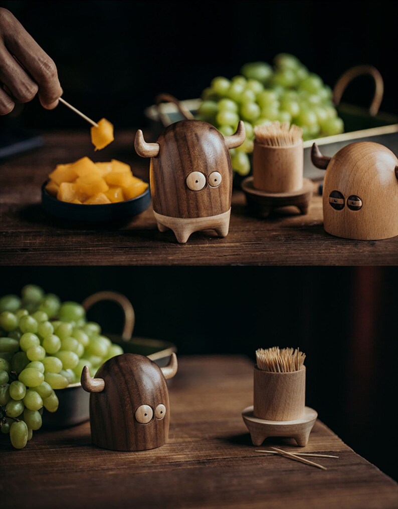 Toothpick Holder Monster Wooden toothpick box Decor Etsy