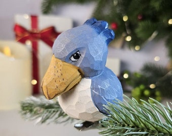 Handcrafted Shoebill Wooden Clip-On Christmas Tree Ornaments with Metal Clip | Unique Bird Holiday Decorations