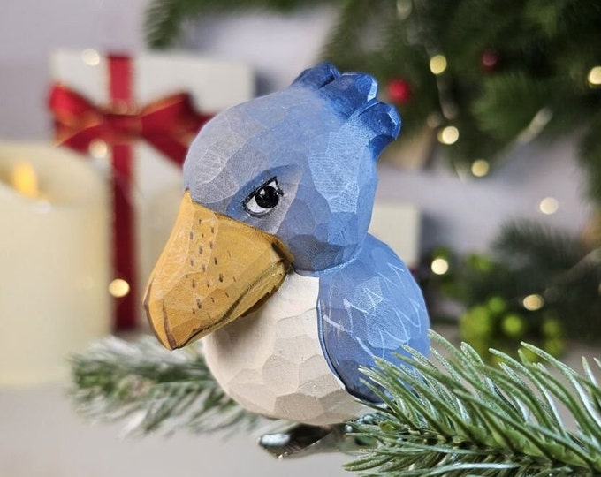 Handcrafted Shoebill Wooden Clip-On Christmas Tree Ornaments with Metal Clip | Unique Bird Holiday Decorations