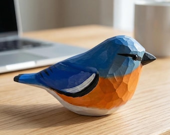 Hand Carved Wooden Bluebird Figurine, Hand Painted Folk Art Bird Decor