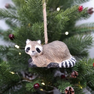 Raccoon Figurines | Hand Carved Painted Wooden Animal Home Decor sculpture ornaments