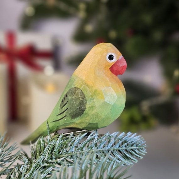 Handcrafted Wooden Lovebirds Christmas Ornaments: Rustic Tree Decor