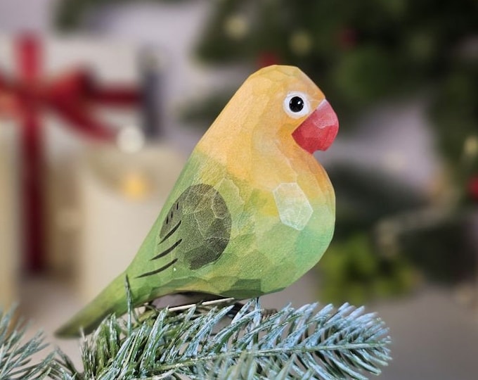 Handcrafted Lovebirds Wooden Clip-On Christmas Tree Ornaments with Metal Clip - Rustic Holiday Decor, Cute Bird Ornaments, Tree Decorations