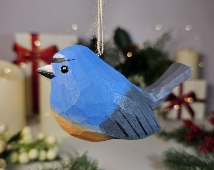 Snowy-browed Flycatcher Wooden Hanging Christmas Tree Ornaments - Handcrafted Rustic Decor, Unique Bird-Themed Xmas Decorations