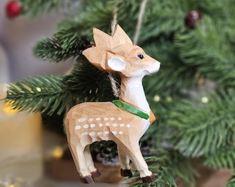 Handcrafted Deer Wooden Hanging Christmas Tree Ornaments - Rustic Holiday Decor Gift