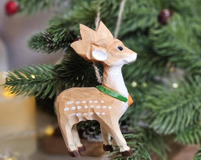 Handcrafted Deer Wooden Hanging Christmas Tree Ornaments - Rustic Holiday Decor Gift