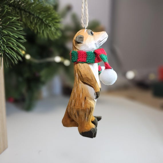 Handcrafted Meerkat Christmas Tree Ornament with Mini Scarf | Gift Box Included | Unique Holiday Decor