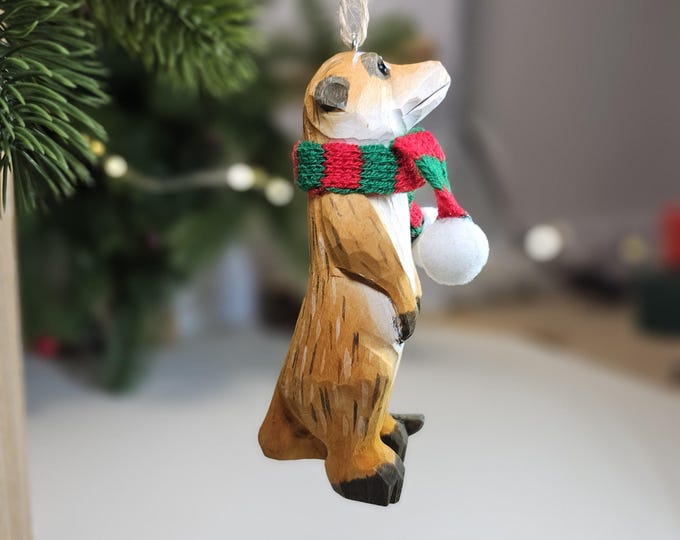 Handcrafted Meerkat Christmas Tree Ornament with Mini Scarf | Gift Box Included | Unique Holiday Decor