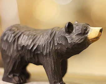 Bear Figurines | Hand Carved Painted Wooden Animal Home Decor sculpture ornaments