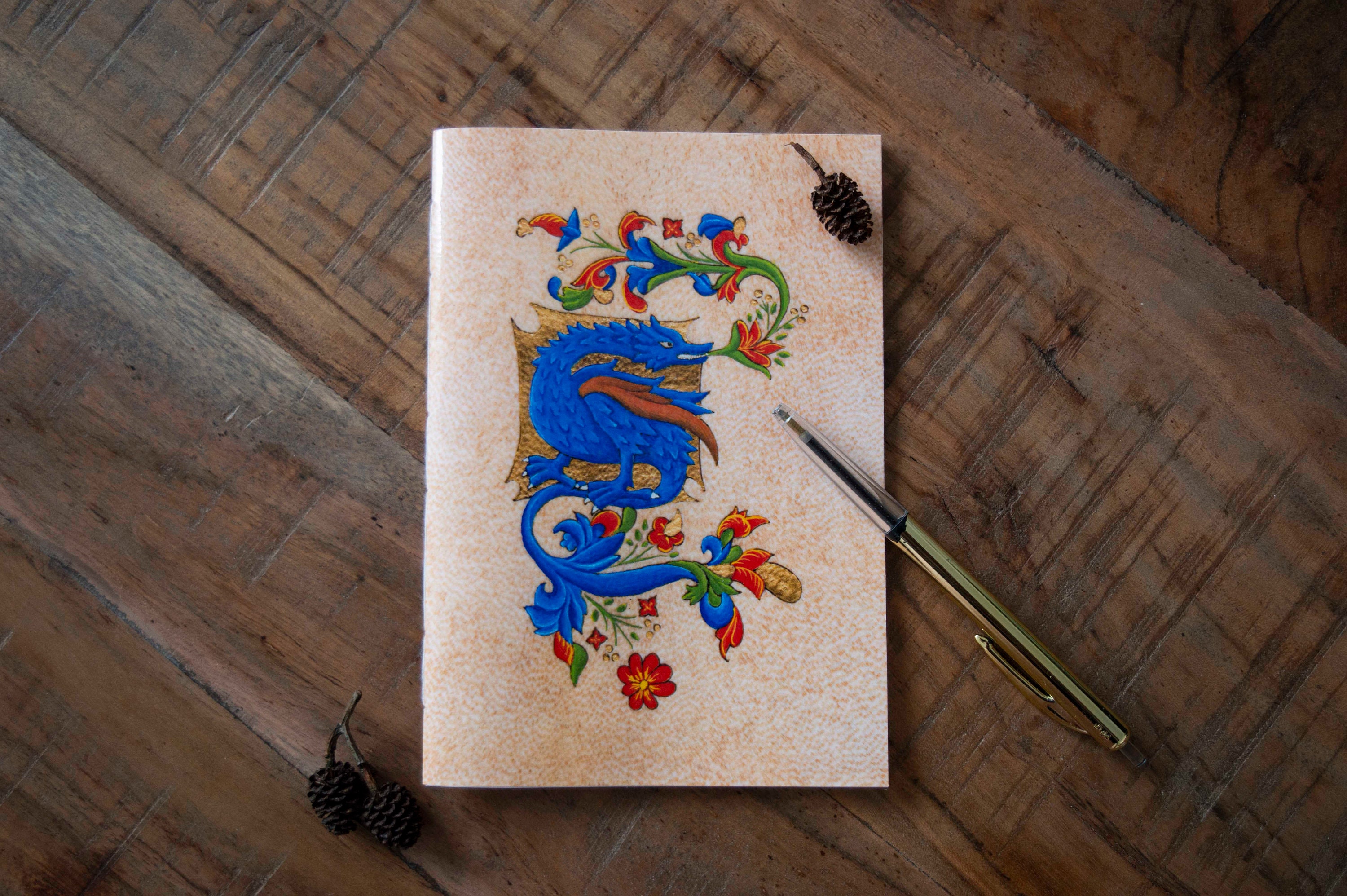 Carnet A5 - Dragon Enluminure Feuilles Blanches