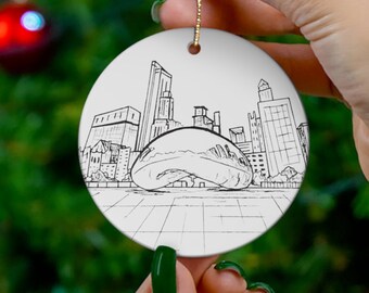 Millennium Park Ornament - Chicago Bean Artwork - IL Landmark - Illinois - Hand Painted Home Decor - Illustration Gift - Holiday, Christmas