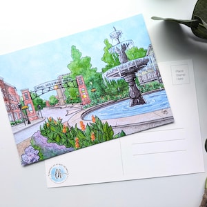 Postcard - Carmel Arts & Design District - Illustration Art - Indianapolis Indiana City Gift - Hand Drawn Artwork Print - Unique Home Decor