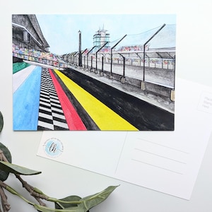Postcard - IMS Track - Illustration Art - Speedway Indiana City Gift - Indy 500 Hand Drawn Racing Artwork Print - Pagoda Unique Home Decor