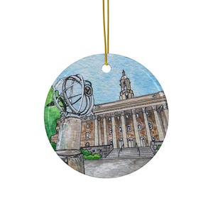 Keramisch ornament PSU - hart of cirkel - Penn State University - handgeschilderde aquarel artwork print - woondecoratie cadeau - gegradueerde aluin - leeuwen