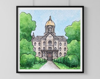 Notre Dame Printable Digital Download - University - Indiana - Home Decor Art - Alum Student Grad Gift - Fighting Irish - Watercolor Print