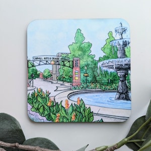 Coaster - Carmel Arts & Design District Watercolor Artwork Print - Indiana IN Gift - Hand Painted Art - Unique Home Decor - Indy Holiday
