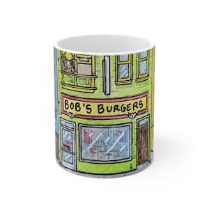 Caneca de cerâmica Bob's Burgers - 325ml - Impressão artística de aquarela pintada à mão - Xícara de café - Decoração para casa Tina Belcher