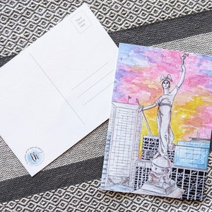 Postal - Ilustración de acuarela del monumento a los soldados y marineros de Indianápolis con la victoria de Sunrise Lady
